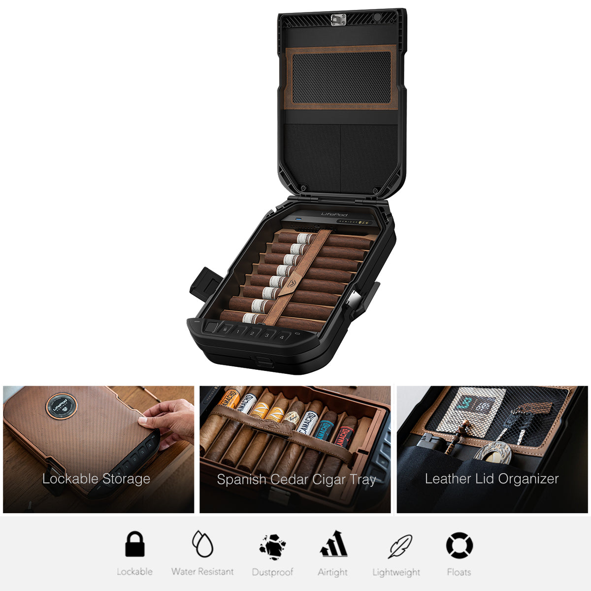 Vaultek - Weather Resistant LifePod 2.0 Humidor with Biometric Scanner, Bluetooth App, and Built-in Lock System