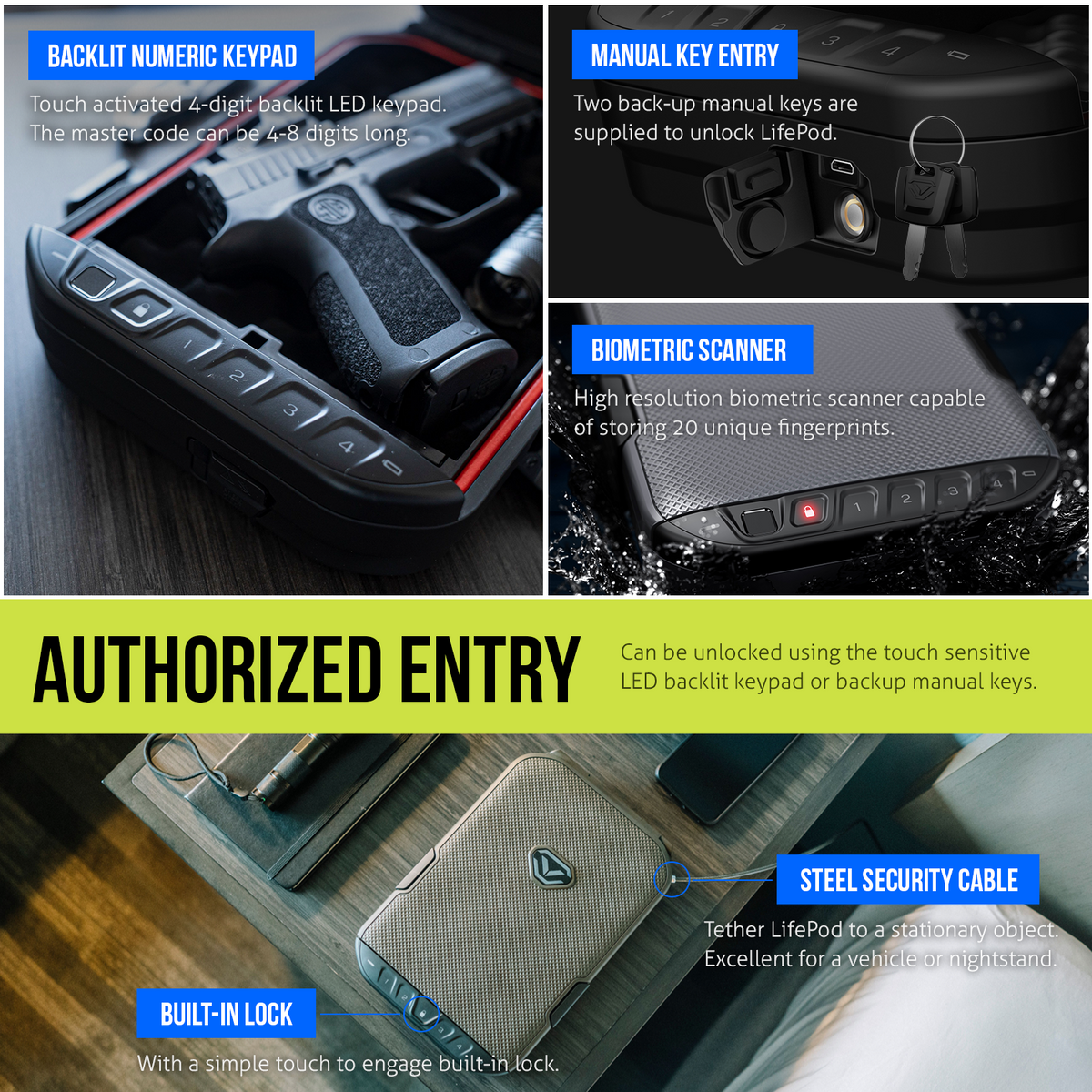 Vaultek - LifePod Secure Weather Resistant Biometric and Keypad Gun Safe with Built-in Lock System